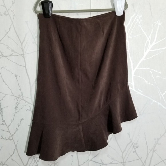 Sasson Brown Sateen Asymmetrical Peplum Skirt - Picture 3 of 4
